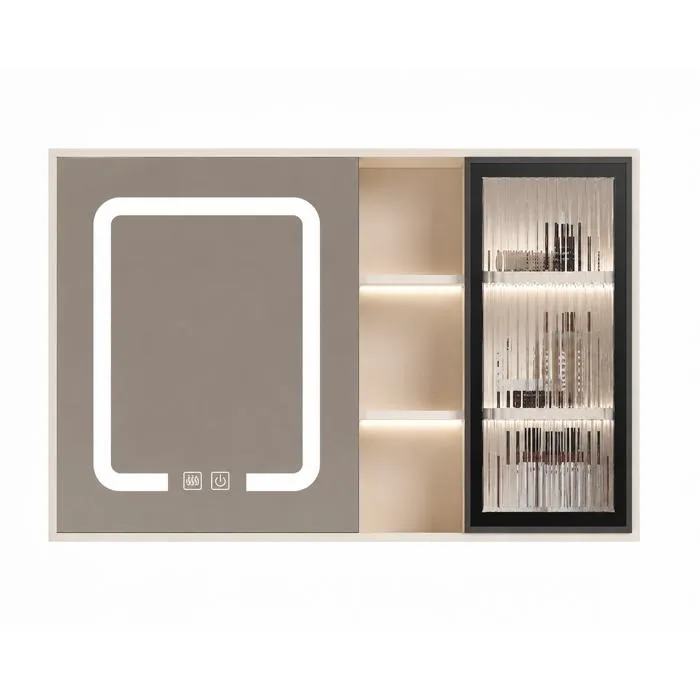 Armoire miroir LED salle de bain - 100 x 70 cm - Beige cachemire - CYLIA