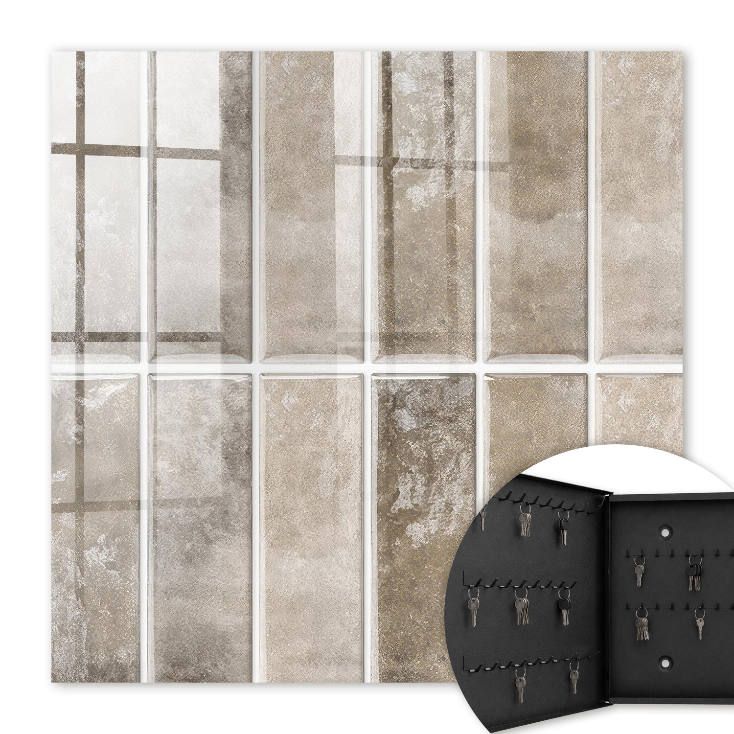 Armoire À Clés - (30 Cm X 30 Cm) - Boîte À Clés Murale - Coffret De Rangement Pour Clés - Couleur Noire - Ouverture Vers La Gauche - Pour Maison Et Bureau - Carrelage Élégant