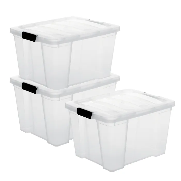 Iris Ohyama, Boite de Rangement Plastique avec Couvercle, 30L, Lot de 3, Transparent, HB-30