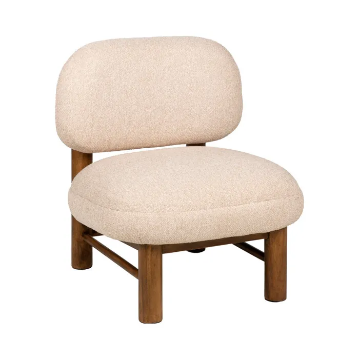 Fauteuil en tissu bouclette et bois - beige