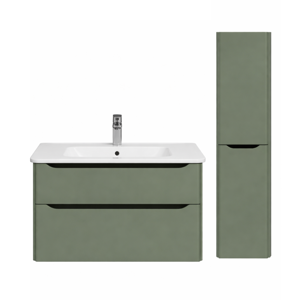 Meuble vasque suspendu VitrA Sento Round 80cm Vert mat + Colonne version droite