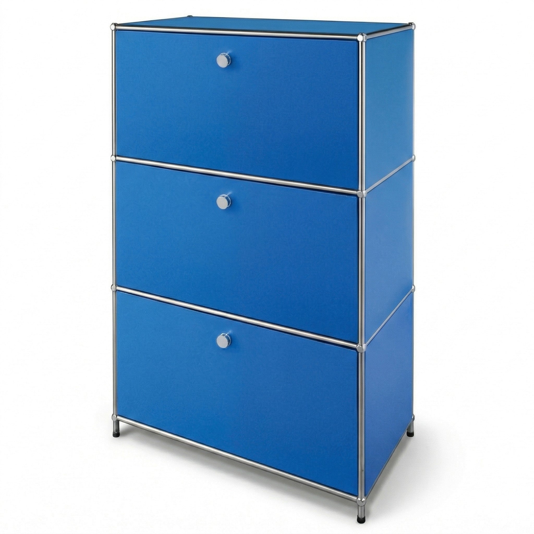 Étagère Métal Chromé Design Épuré, Concept Epuré Mk-129, Buffet 3 Compartiments Verrouillables, Bleu