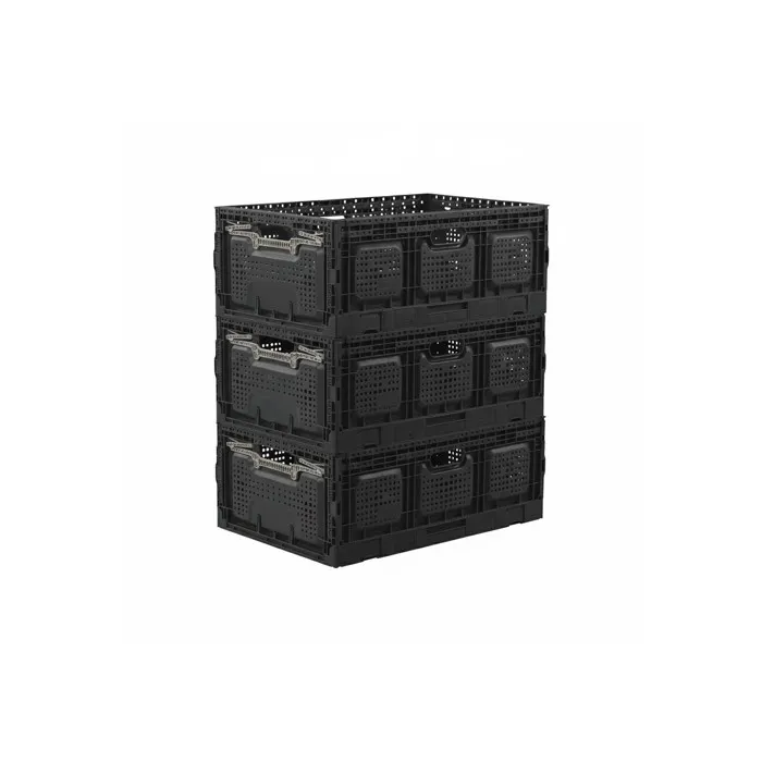 Lot 3 bacs de rangement pliables en plastique noir 40 x 60 x 25,9 cm