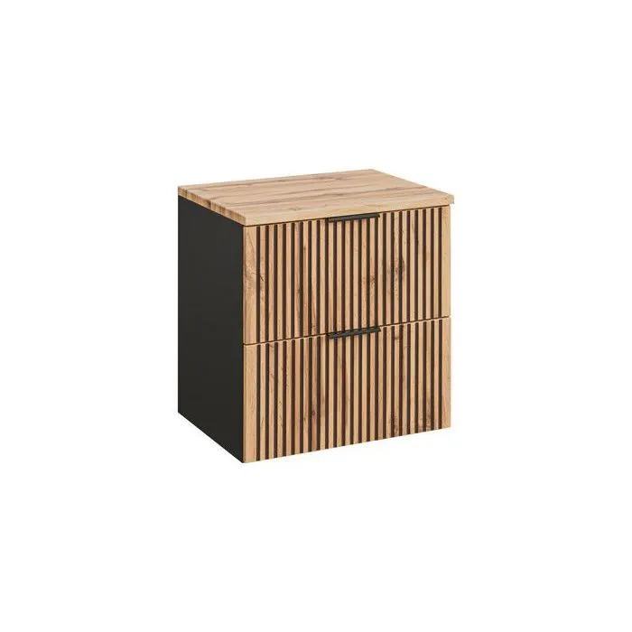 Meuble de salle de bain à suspendre XILO NOIR CHÊNE 80 cm avec le plan CHÊNE