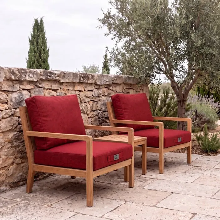 Ensemble Coussins Salon Jardin 60x60 Rouge Bordeaux - Assise + Dossier (premium 270g)