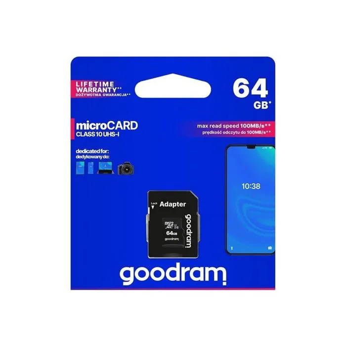 Goodram 64 Gb Microsd Memory Card For Smartphone, Camera - Micro Sd Card - 100 Mb/s