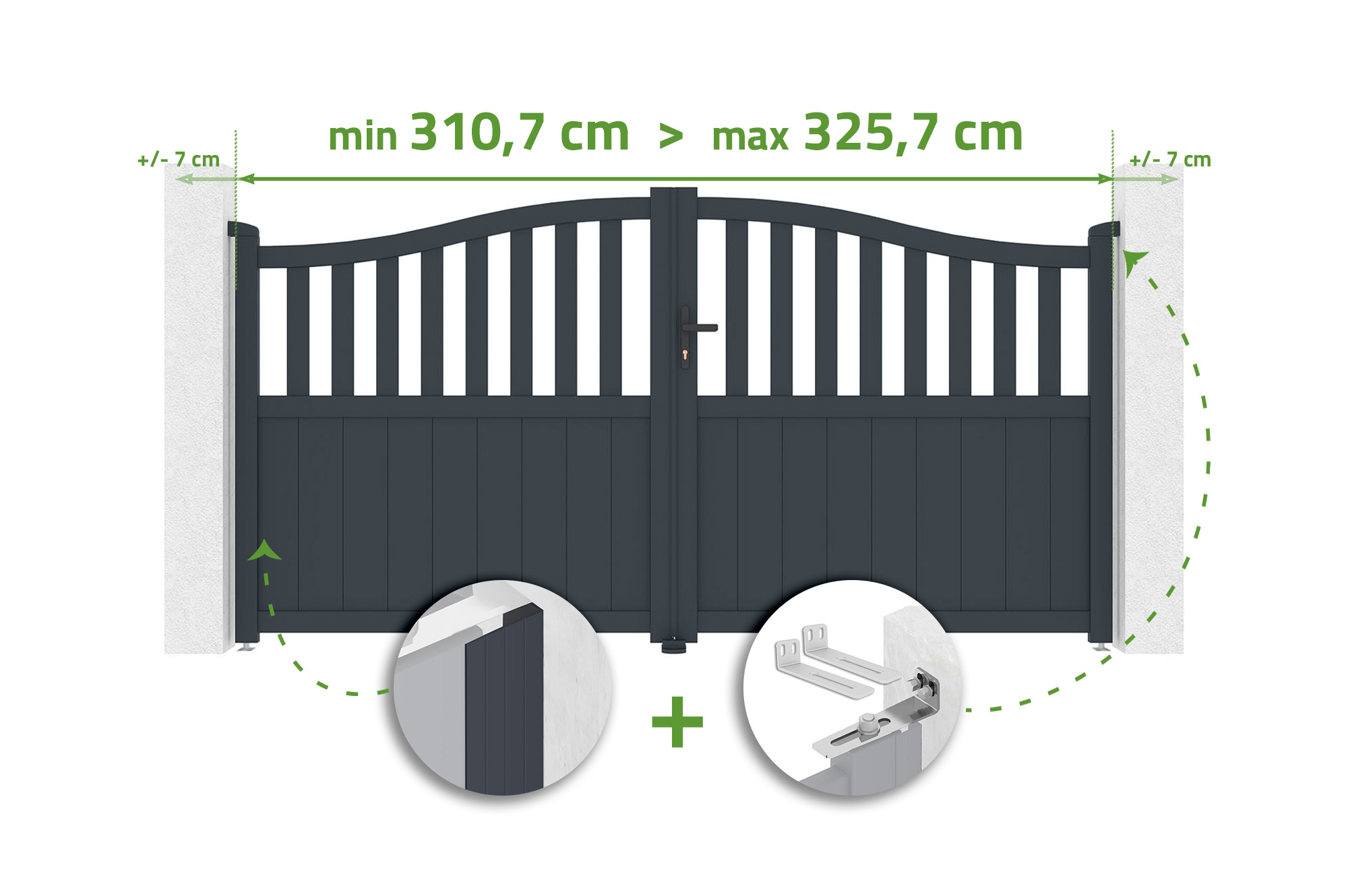 Portail Battant Ajustable En Largeur 3m Meije H.160cm Aluminium Gris