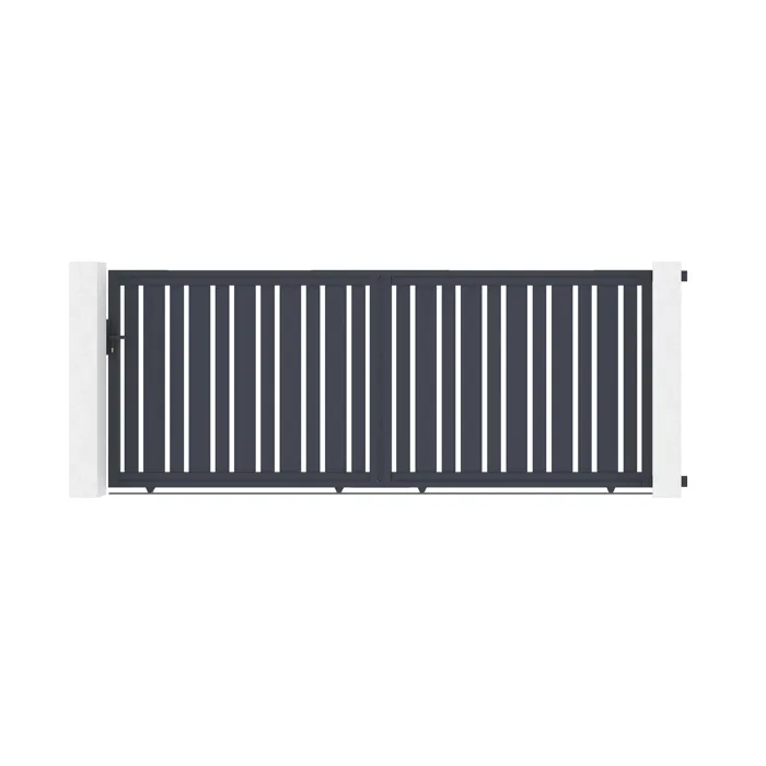 Portail coulissant 4x1,6m VEYMONT + 2 poteaux EIFEL H.190cm Gris