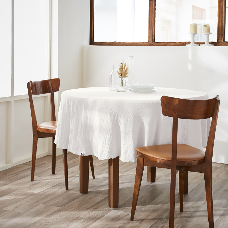 Nappe De Table "gaïa" Ronde 180 Cm "gaze De Coton" L'Effet Papillon - Gaia Chantilly -