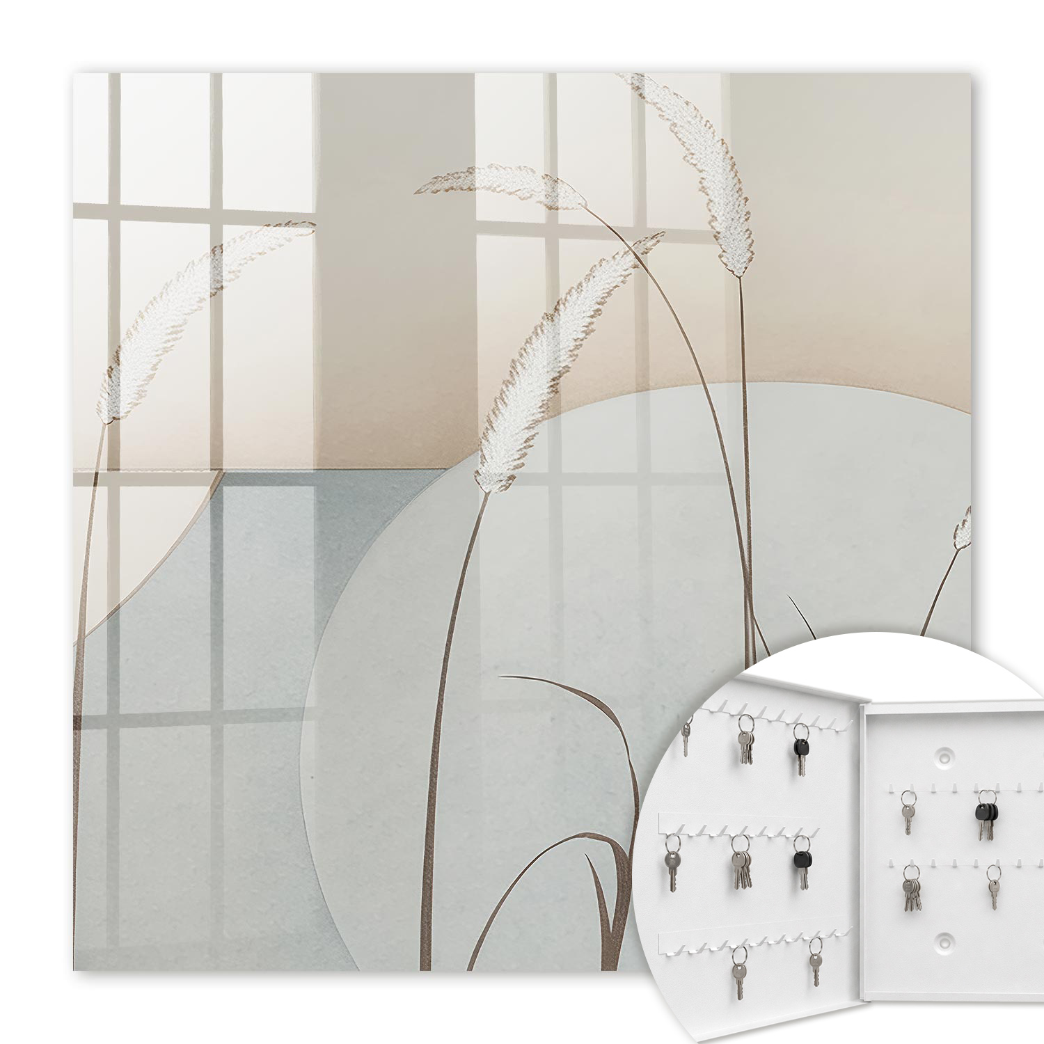 Armoire À Clés - (30 Cm X 30 Cm) - Boîte À Clés Murale - Coffret De Rangement Pour Clés - Couleur Blanche - Ouverture Vers La Gauche - Pour Maison Et Bureau - Herbes Naturelles