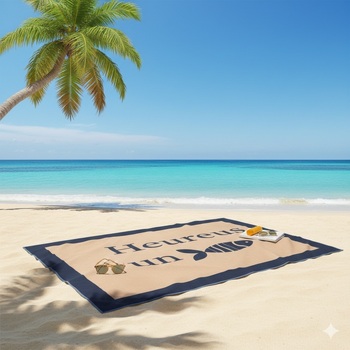 Serviette De Plage Imprime Fish Taupe 70 X 150 Cm