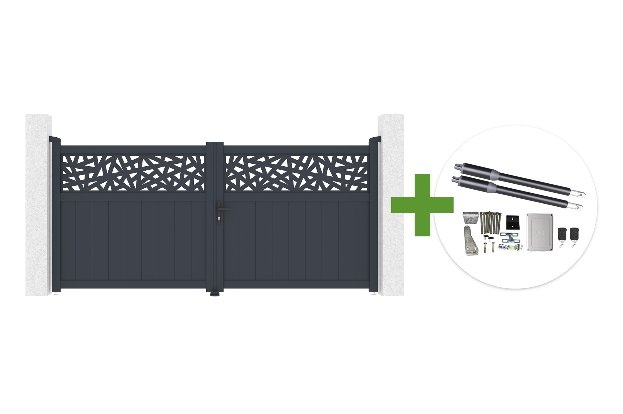 Portail Battant 3m Dolomite Ruivo H.140cm Aluminium Gris + Motorisation De Portail Battant Ranger B150