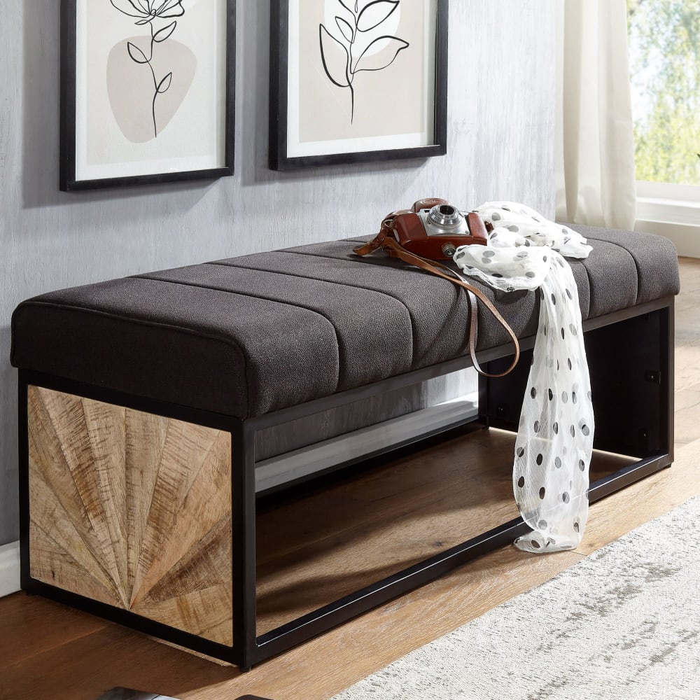 Finebuy Banc En Tissu 105 Cm Bois Massif Rembourré Banc Banquette Couloir Noir