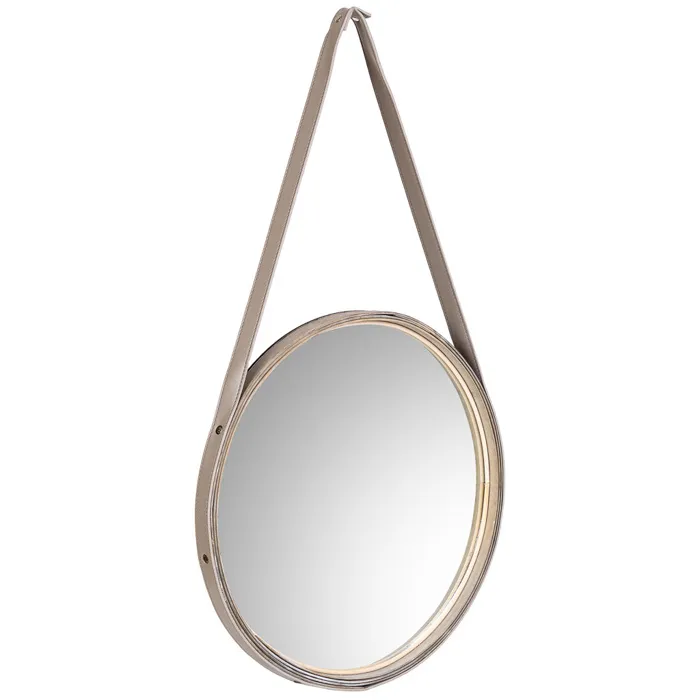 Miroir En Bois Et Corde En Similicuir Marron, D39x2,5h Cm
