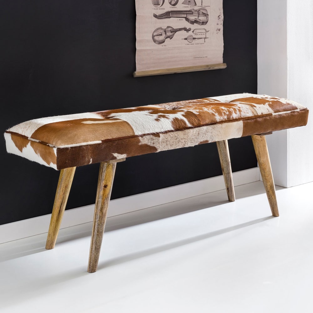 Finebuy Banc En Fourrure 120cm Bois Massif Rembourré Banc Banquette Salle Manger