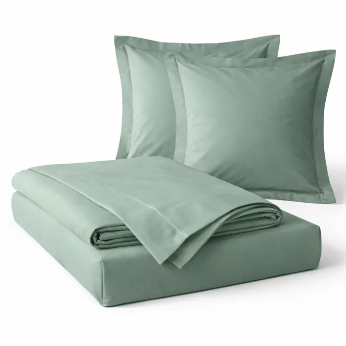 Parure De Drap 4 Pièces En Coton 57 Fils 140 X 190 Cm Tilleul - Drap-housse, Drap Plat Et 2 Taies D'oreiller