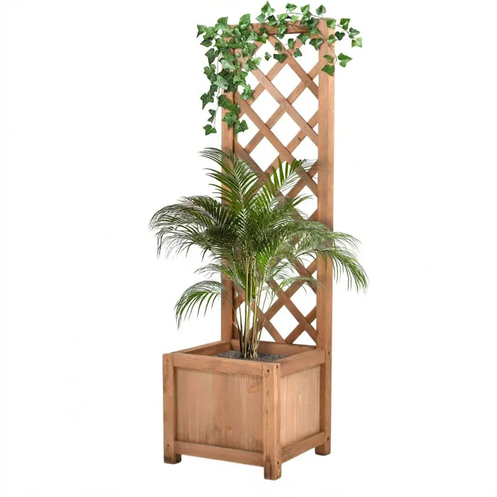 Rosy - Jardinière d'extérieur avec grille 35x120x30 cm pour plantes grimpantes en bois de cèdre imprégné d'ébène