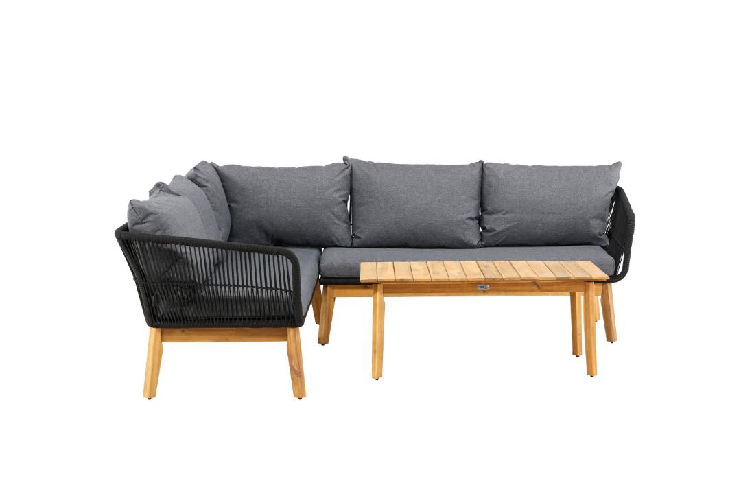 Salon D'angle De Jardin En Bois "chania" 210cm Noir