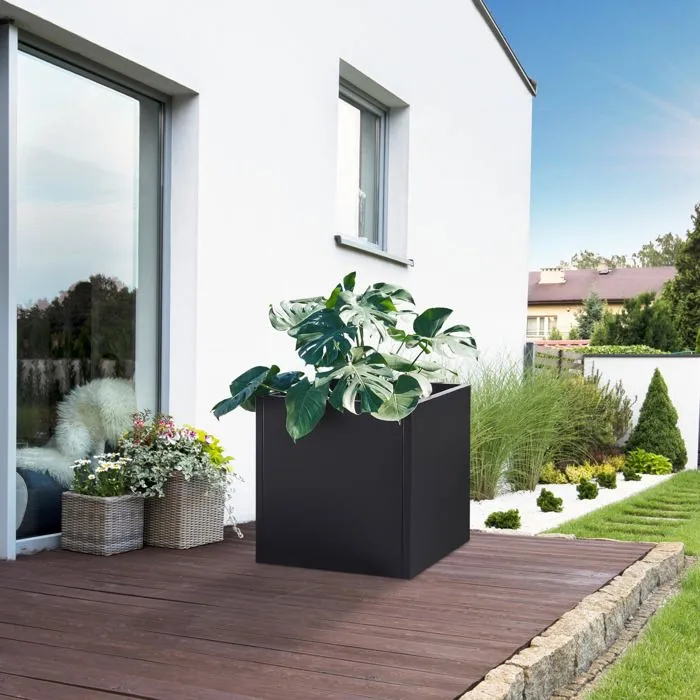 Bac à plantes Vaargel acier galvanisé 60 x 60 x 60 cm noir casa.pro