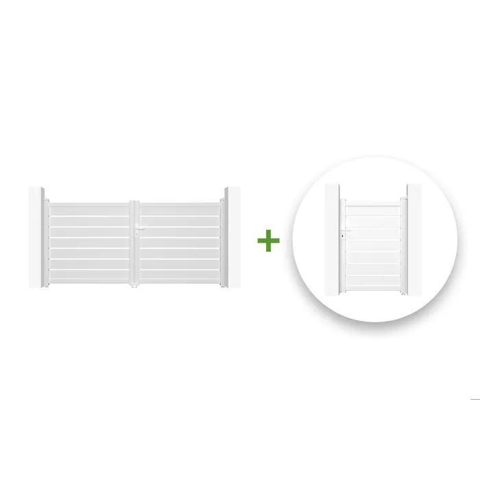 Portail battant 3m VOGEL H.140cm + Portillon 1m VOGEL H.140cm aluminium blanc