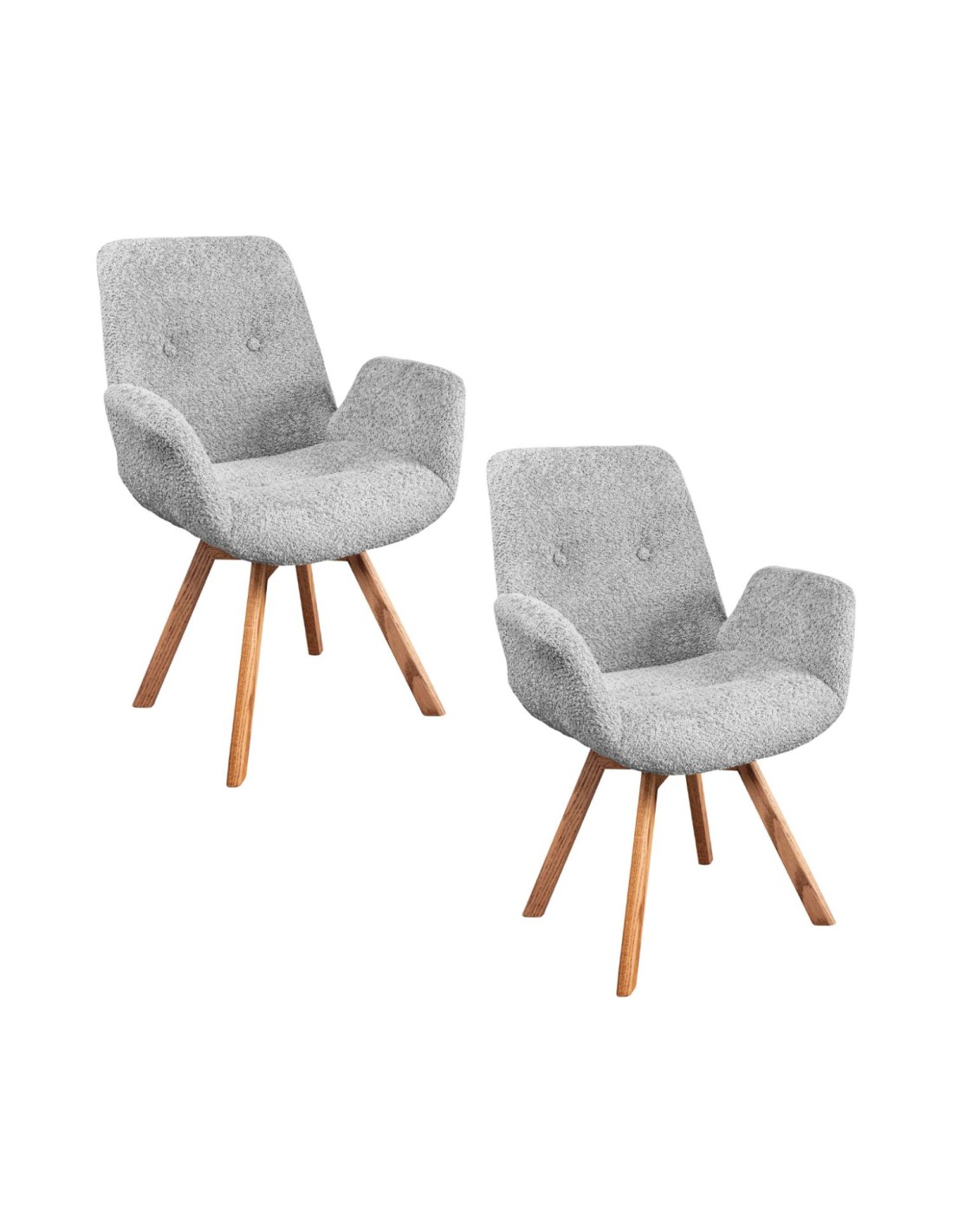 Lot De 2 Chaises Design Sorrano Pivotantes À 360° En Tissu Bouclette Gris Clair Et Pieds En Chêne Clair