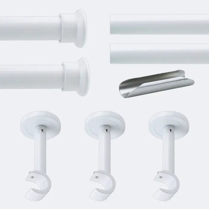 Kit de tringle à rideaux Blanc 300cm Diam.20mm Embout Chapeau - Fixation Mur - Boulet