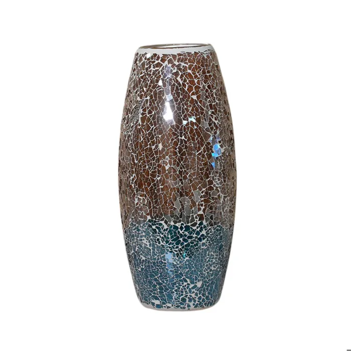 Nalia - Vase En Verre Mosaïque Marron Et Bleu H30 Cm