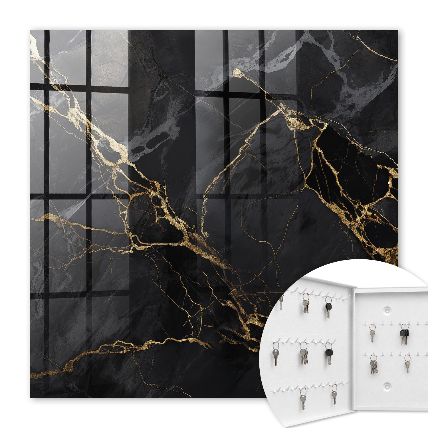 Armoire À Clés - (30 Cm X 30 Cm) - Boîte À Clés Murale - Coffret De Rangement Pour Clés - Couleur Blanche - Ouverture Vers La Gauche - Pour Maison Et Bureau - Motif Élégant