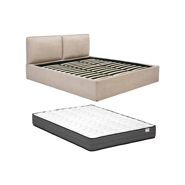 Lit coffre déhoussable 180 x 200 cm - Tissu - Beige + Matelas - TENESE
