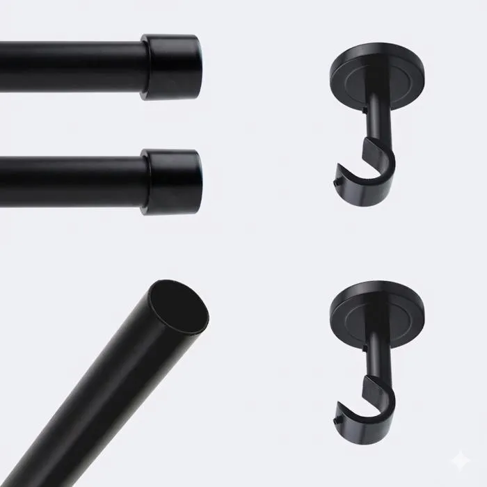 Kit de tringle à rideaux Noir Mat 150cm Diam.20mm Embout Capuchon - Fixation Plafond - BOULET