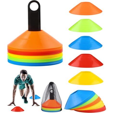 Lot De 50 Cônes D'Entraînement, Cônes De Marquage Pour Le Football, Cônes À Disque Avec Support De Rangement, Sac En Filet, Cônes D'Entraînement Pour Le Football (5 Couleurs)