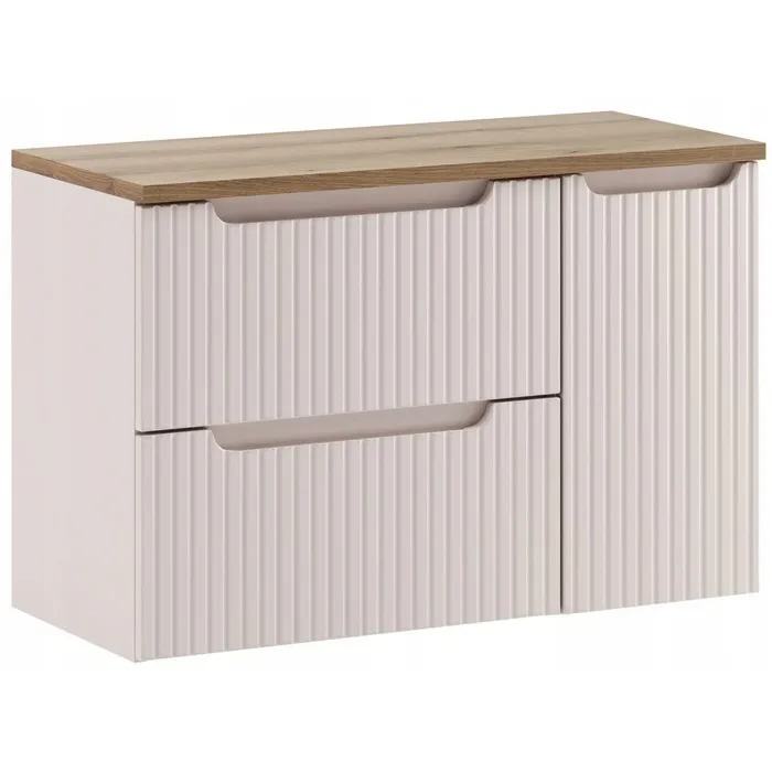 Ensemble meuble suspendu sous vasque 60 cm et cargo 30 cm NOVA cachemire avec plan chêne