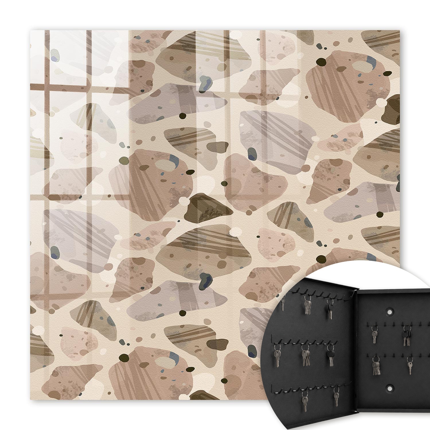 Armoire À Clés - (30 Cm X 30 Cm) - Boîte À Clés Murale - Coffret De Rangement Pour Clés - Couleur Noire - Ouverture Vers La Gauche - Pour Maison Et Bureau - Compositions Organiques