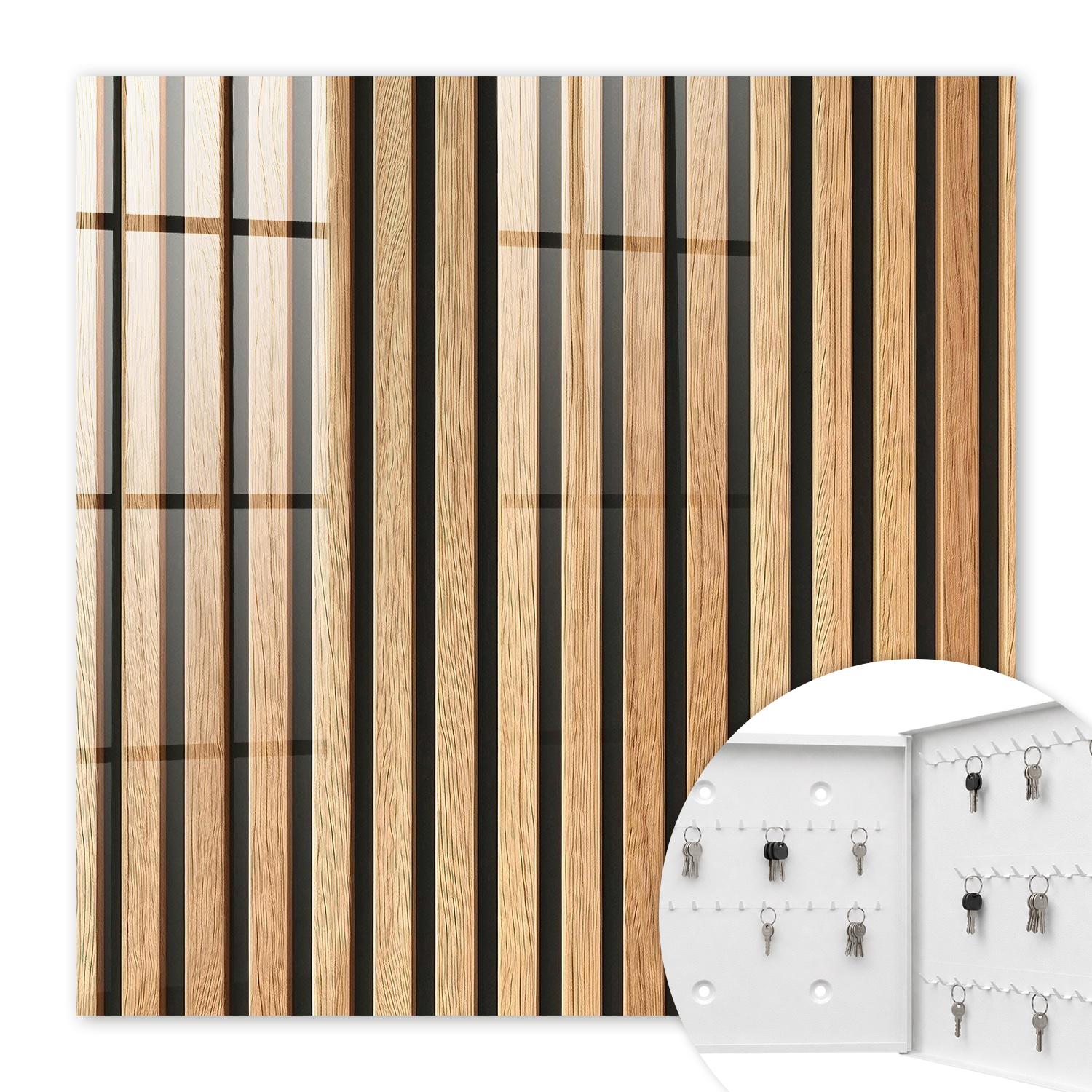 Armoire À Clés - (30 Cm X 30 Cm) - Boîte À Clés Murale - Coffret De Rangement Pour Clés - Couleur Blanche - Ouverture Vers La Droite - Pour Maison Et Bureau - Rayures Verticales