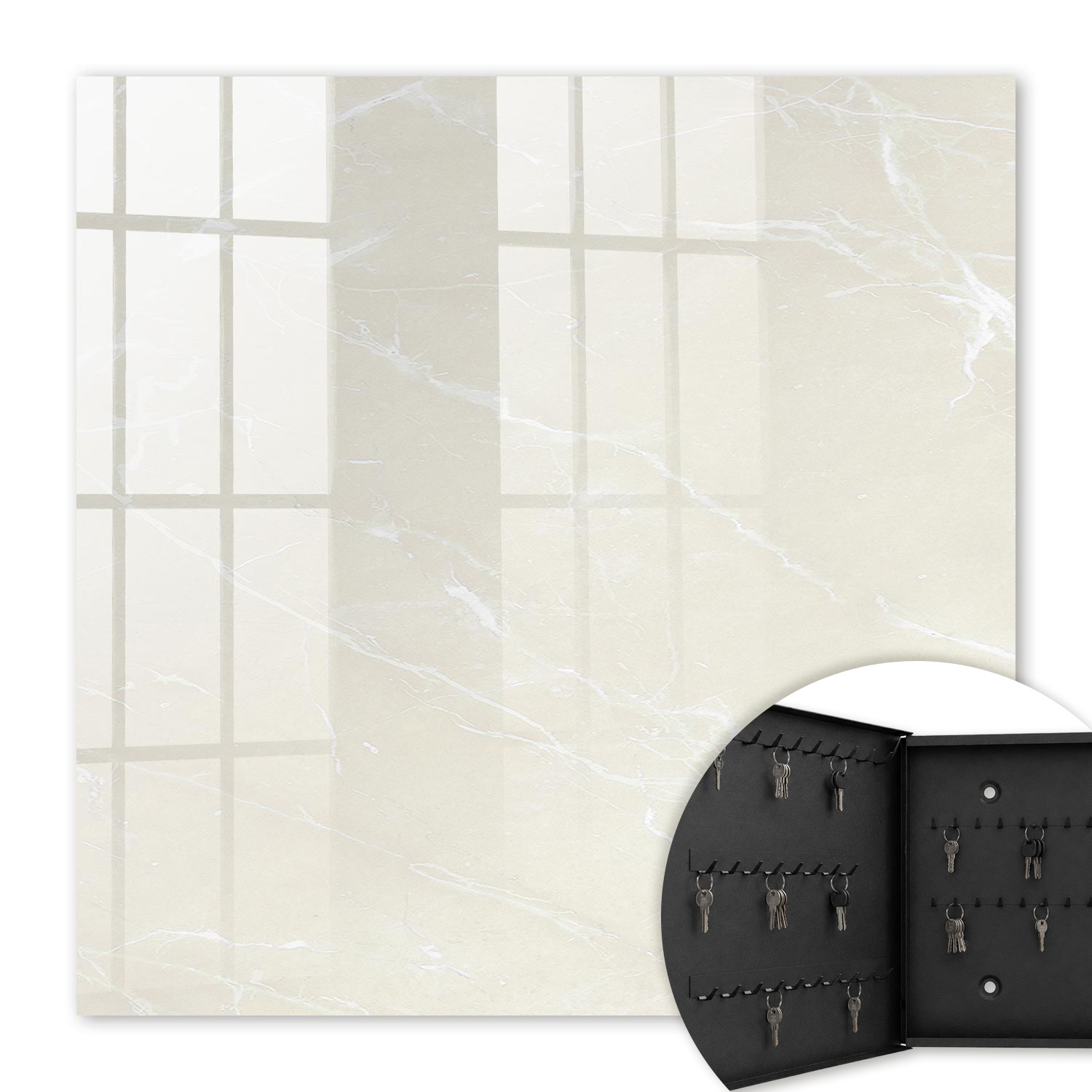 Armoire À Clés - (30 Cm X 30 Cm) - Boîte À Clés Murale - Coffret De Rangement Pour Clés - Couleur Noire - Ouverture Vers La Gauche - Pour Maison Et Bureau - Élégance Du Marbre