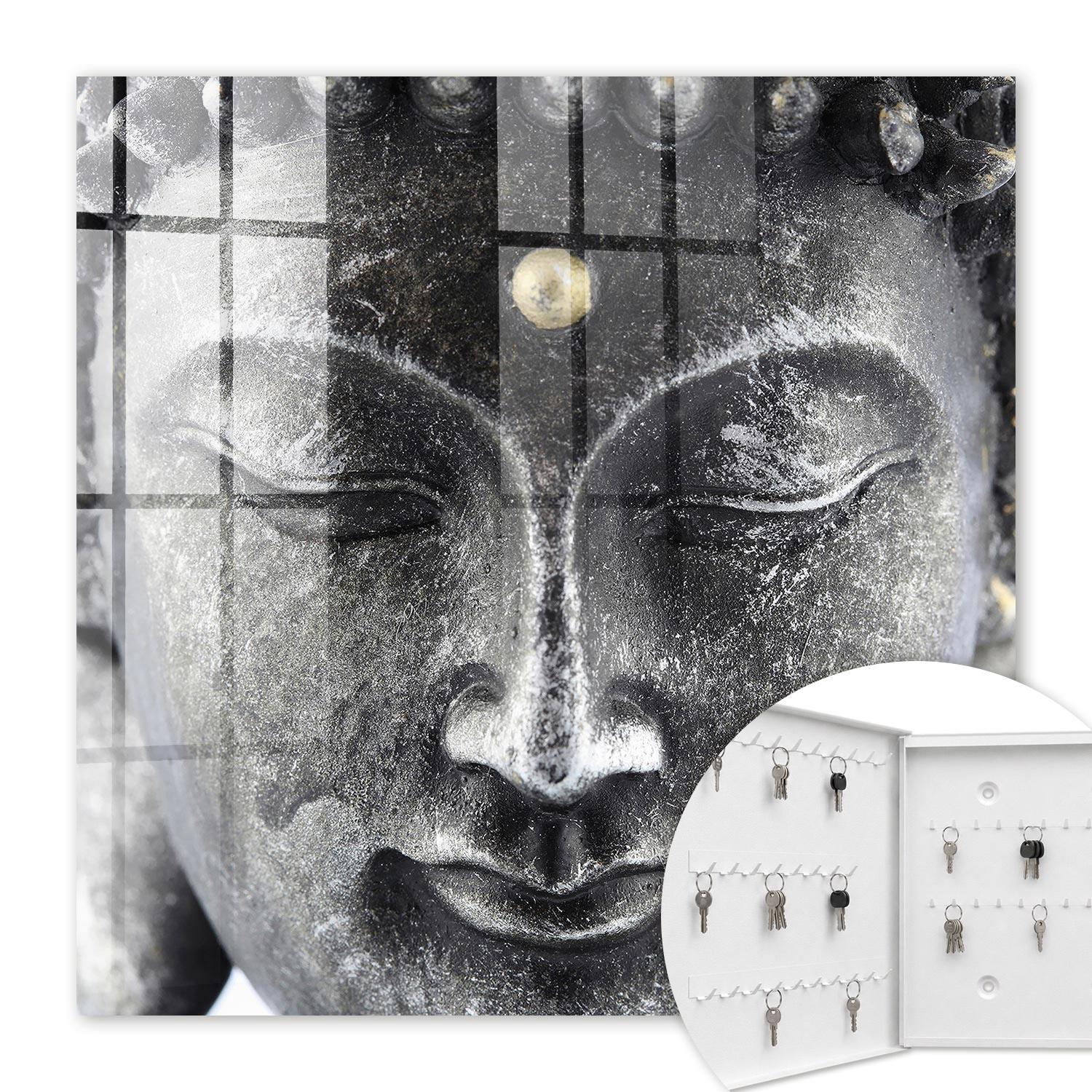 Armoire À Clés - (30 Cm X 30 Cm) - Boîte À Clés Murale - Coffret De Rangement Pour Clés - Couleur Blanche - Ouverture Vers La Gauche - Pour Maison Et Bureau - Portrait Zen