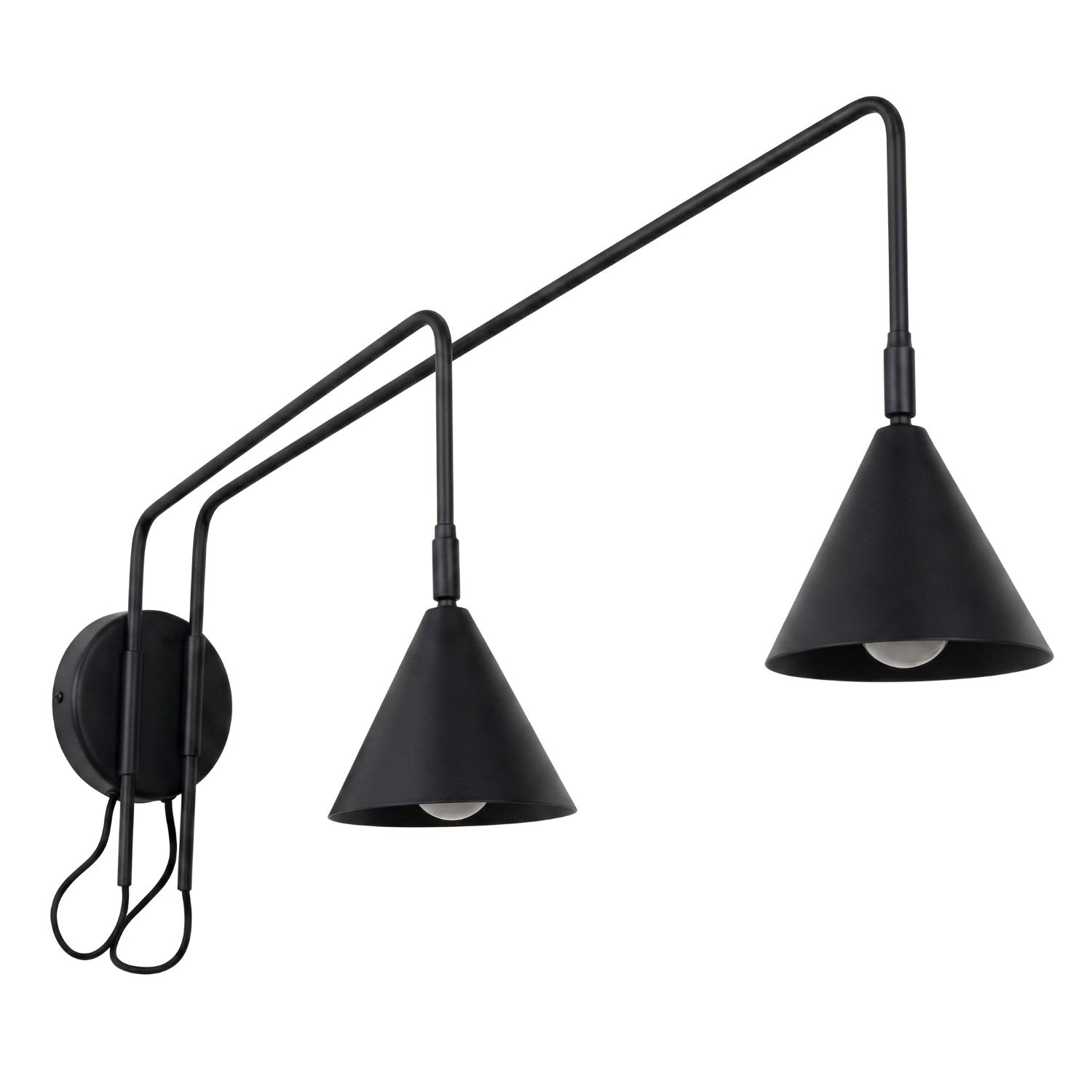 Applique Murale Moderne Noire À Deux Bras, Abat-jour Coniques, 2x E14 10w, Nox Sollux Lighting
