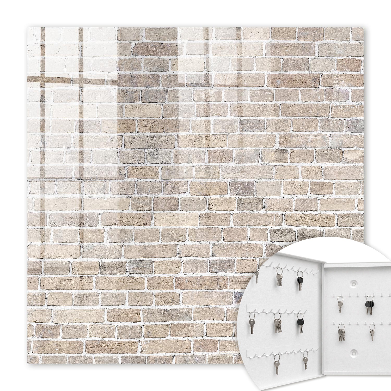 Armoire À Clés - (30 Cm X 30 Cm) - Boîte À Clés Murale - Coffret De Rangement Pour Clés - Couleur Blanche - Ouverture Vers La Gauche - Pour Maison Et Bureau - Composition De La Brique