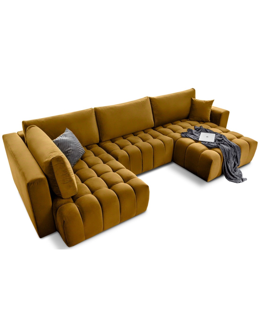Canapé D'Angle Bonita Convertible 6 Places Jaune Tissu - Droit - 350x175cm