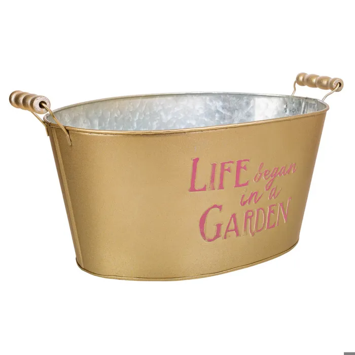 Bassine En Métal Doré 38/33.5x24.5x16.5/19h B:28x19.5