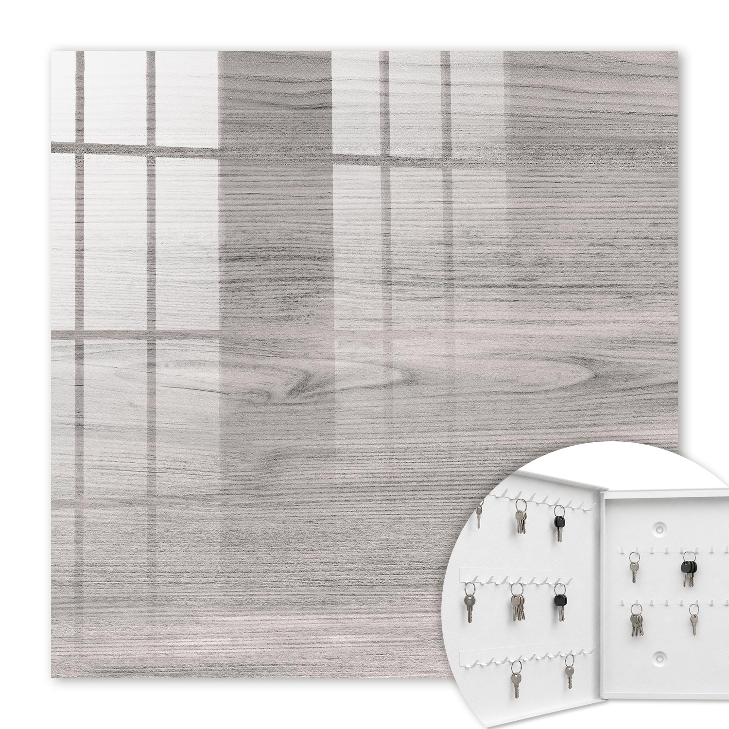 Armoire À Clés - (30 Cm X 30 Cm) - Boîte À Clés Murale - Coffret De Rangement Pour Clés - Couleur Blanche - Ouverture Vers La Gauche - Pour Maison Et Bureau - Bois Gris