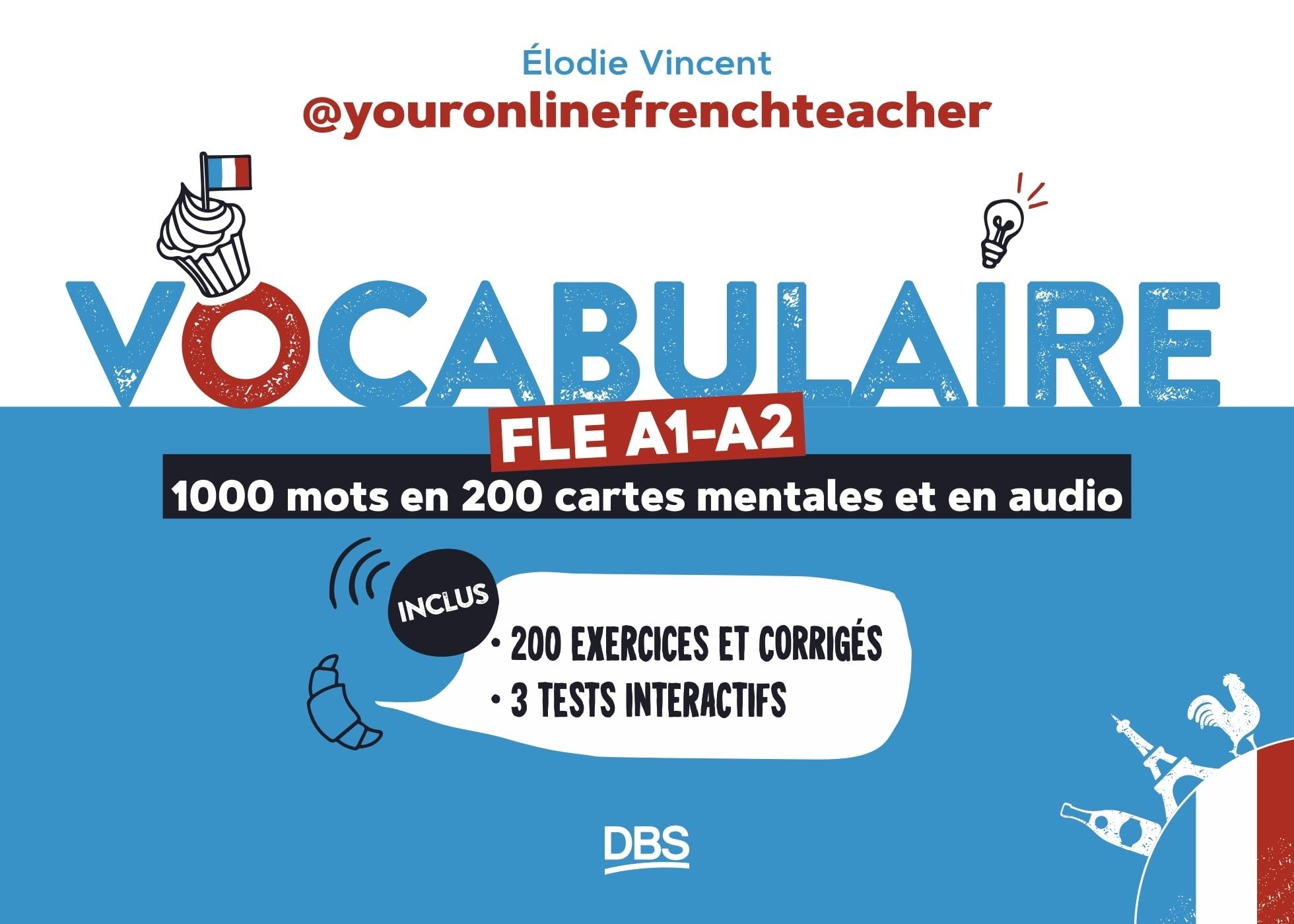 Vocabulaire FLE A1-A2 avec youronlinefrenchteacher: 1000 mots en 200 cartes mentales et en audio - Avec exercices et corrigés