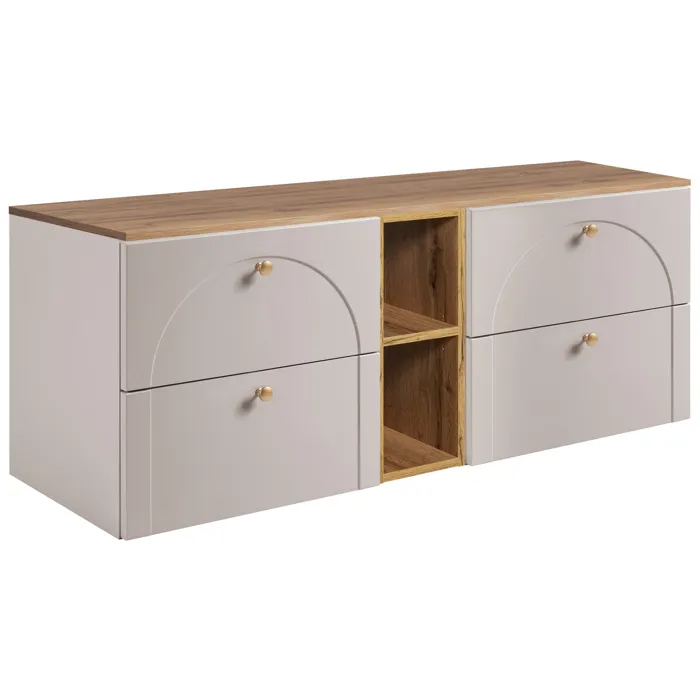 Meuble Sous Vasque Suspendu Aura Cachemire Avec Plan Et Étagère Chêne Craft 140 Cm G