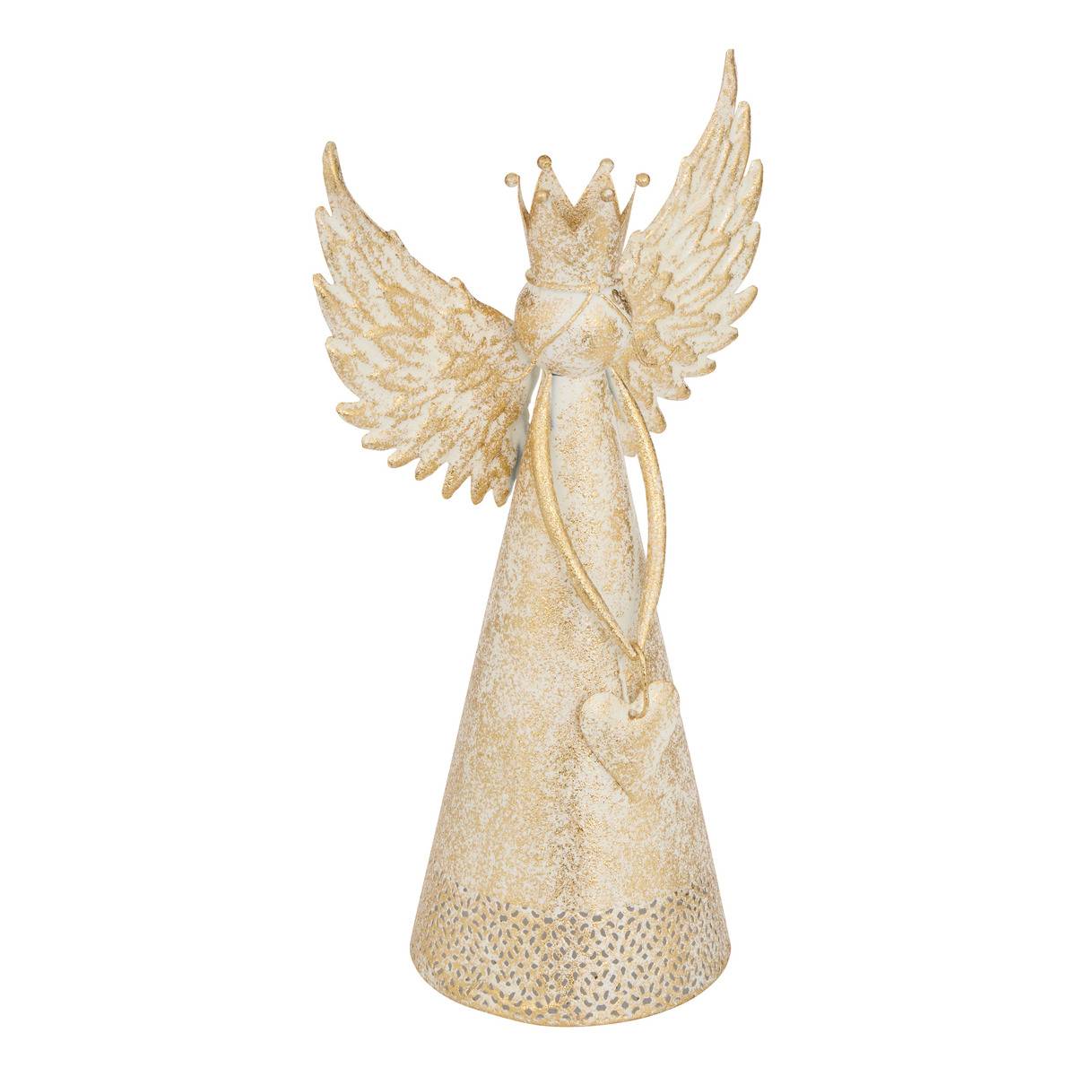 Ange De Noël En Métal Doré Et Blanc H. 40 Cm - Feeric Lights & Christmas
