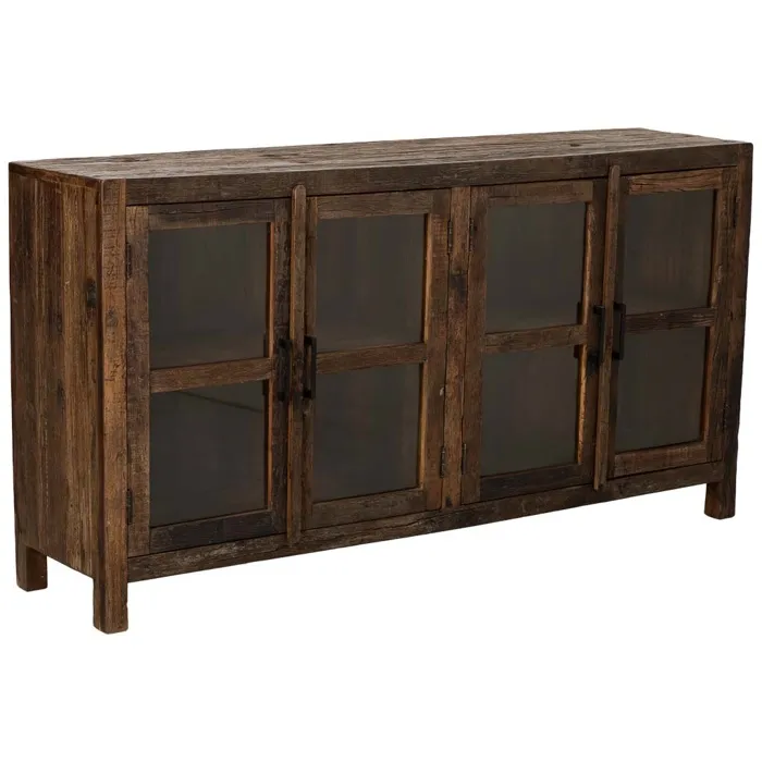Buffet Artisanal En Bois À 4 Portes Marron, 170x40x90 Cm