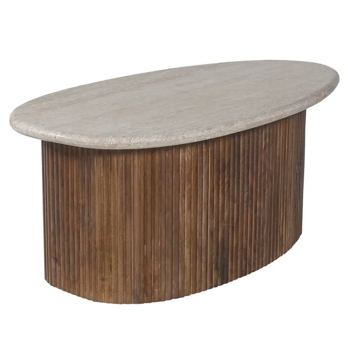 Table basse en travertin et bois de manguier 90 cm