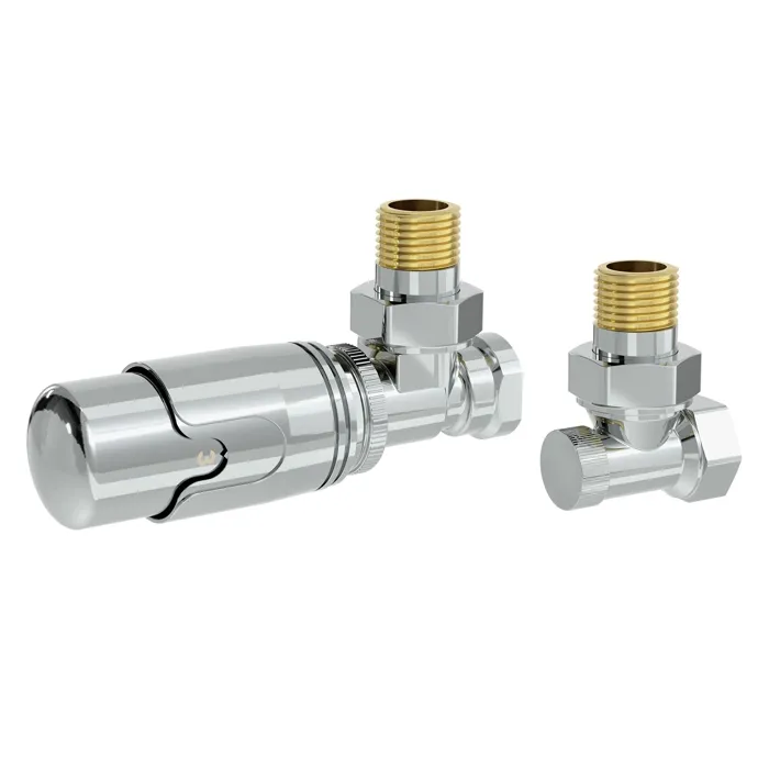 Luxebath Vanne Thermostatique Avec Raccord De Retour Pour Radiateur Chrome Set De Chauffage Complet Tête Thermostat 1/2" Forme Équerre Thermostat Avec Protection Antigel Capteur Liquide Angulaire Pro