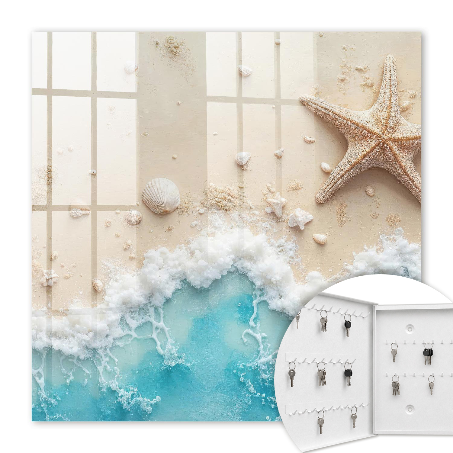 Armoire À Clés - (30 Cm X 30 Cm) - Boîte À Clés Murale - Coffret De Rangement Pour Clés - Couleur Blanche - Ouverture Vers La Gauche - Pour Maison Et Bureau - Plage D'Été