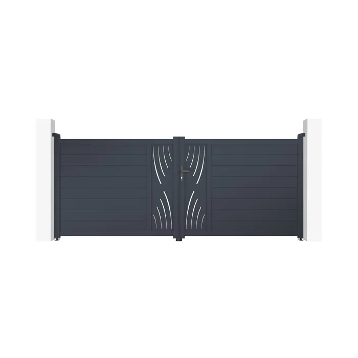 Portail battant 3,5m VELETA H.140cm gris + Portillon 1m VELETA H.140cm + 4 poteaux ELDA + motorisation Tanker B700