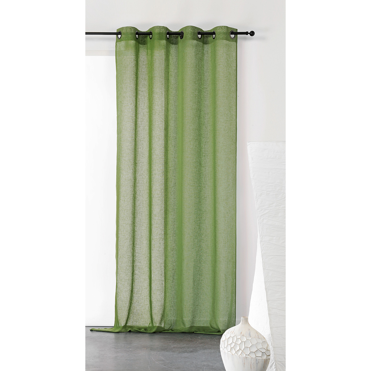 Voilage Uni Et Tamisant En Poly/lin Vert 150x240 Cm